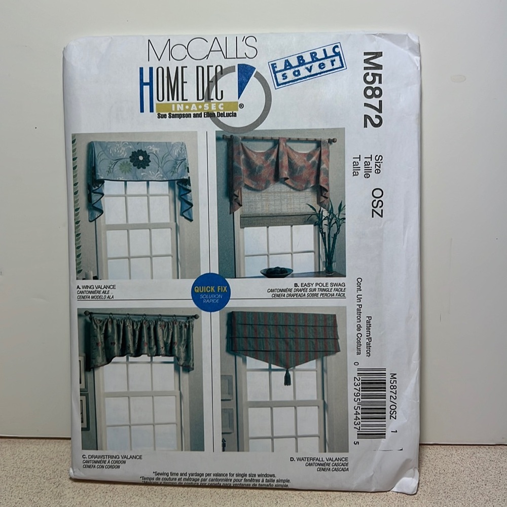 MCCall’s home dec in a sec sewing patterns curtains